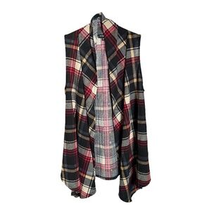 Eclipse Plaid Sleeveless Open Front Waterfall Sweater Vest